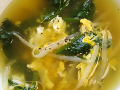ほうれん草とモヤシの卵スープ(^^)